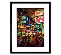 Wee Blue Coo Crowded Cityscape at Night Art Print Framed Poster Wall Decor 12x16 inch
