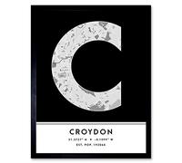 Wee Blue Coo Croydon England United Kingdom City Map Black & White Colour Block Modern Typography Stylish Letter Framed Word Wall Art Print Poster for Home Décor CITYMAP1