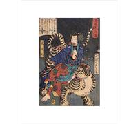Wee Blue Coo CULTURAL JAPAN ABSTRACT TIGER WARRIOR SAMURAI YOSHITOSHI BLACK FRAME FRAMED ART PRINT PICTURE + MOUNT B12X6030