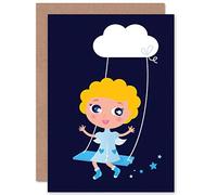 Wee Blue Coo CURLY HAIR ANGEL SWING CLOUD NIGHT LULLABY BLANK GREETINGS BIRTHDAY CARD