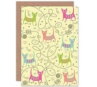 Wee Blue Coo CUTE CARTOON CATS STRING KITTENS BLANK GREETINGS BIRTHDAY CARD ART
