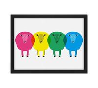 Wee Blue Coo Cute Colourful Cartoon Sheep Artwork Framed Wall Art Print 18X24 Inch