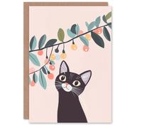 Wee Blue Coo Cute Kitten Sting Lights Pastel Colour Cat Lover Xmas Christmas Card in Light Pink Wee Blue Coo Light Pink