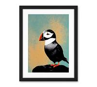Wee Blue Coo Cute Puffin Bird On Rock Modern Print Illustration Artwork Framed Wall Art Print 18X24 Inch