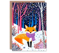 Wee Blue Coo Cute Red Fox Vibrant Colourful Winter Forest Xmas Christmas Card Wee Blue Coo Multicolor