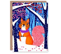 Wee Blue Coo Cute Red Squirrel in Winter Forest Landscape Snow Xmas Christmas Card in Blue Wee Blue Coo Blue