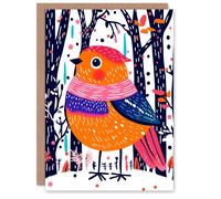 Wee Blue Coo Cute Robin Bird Pink Scarf Winter Forest Folk Art Xmas Christmas Card Wee Blue Coo Multicolor