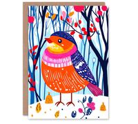 Wee Blue Coo Cute Robin Bird Winter Hat Forest Snow Folk Art Xmas Christmas Card Wee Blue Coo Multicolor