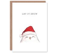 Wee Blue Coo Cute Snowy Owl With Santa Hat Let It Snow Festive Xmas Christmas Card in White Wee Blue Coo White