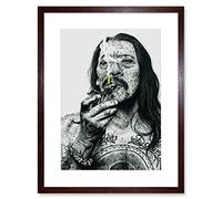 Wee Blue Coo Danny Trejo Tattoo Inked Ikons Wayne Maguire Artwork Framed Wall Art Print 12X16 Inch