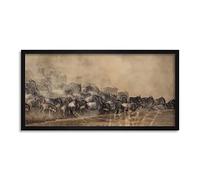 Wee Blue Coo Daphtary Masai Mara Wildebeest Herd Long Panel Framed Wall Art Print