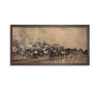 Wee Blue Coo Daphtary Masai Mara Wildebeest Herd Long Panel Framed Wall Art Print