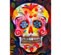 Wee Blue Coo Day Of The Dead Skull Oil Paint Art Print Poster Wall Decor 12X16 Inch