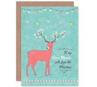 Wee Blue Coo Dear Fiancé Love Deer Christmas Card Wee Blue Coo Multicolor