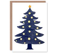 Wee Blue Coo Decorated Tree Polka Dot Folk Art Blue Orange Xmas Christmas Card Wee Blue Coo Blue