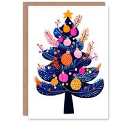 Wee Blue Coo Decorated Tree Vibrant Bold Modern Folk Art Xmas Christmas Card Wee Blue Coo Multicolor