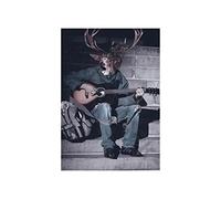 Wee Blue Coo Deer Stag Head Busker Guitar Wall Art Wall Art Print