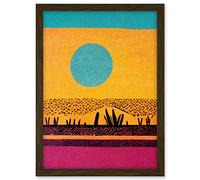 Wee Blue Coo Desert Roadside Oasis Modern Pop Art Surreal Landscape Artwork Framed A3 Wall Art Print