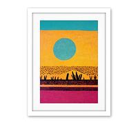 Wee Blue Coo Desert Roadside Oasis Modern Pop Art Surreal Landscape Artwork Framed Wall Art Print 18X24 Inch