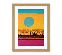 Wee Blue Coo Desert Roadside Oasis Modern Pop Art Surreal Landscape Artwork Framed Wall Art Print 18X24 Inch
