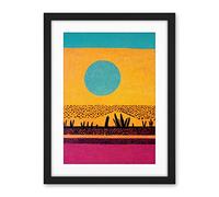 Wee Blue Coo Desert Roadside Oasis Modern Pop Art Surreal Landscape Artwork Framed Wall Art Print 18X24 Inch