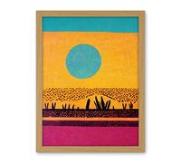 Wee Blue Coo Desert Roadside Oasis Modern Pop Art Surreal Landscape Artwork Framed Wall Art Print 18X24 Inch
