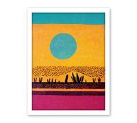 Wee Blue Coo Desert Roadside Oasis Modern Pop Art Surreal Landscape Artwork Framed Wall Art Print 18X24 Inch