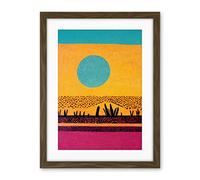 Wee Blue Coo Desert Roadside Oasis Modern Pop Art Surreal Landscape Artwork Framed Wall Art Print 18X24 Inch