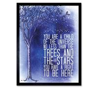 Wee Blue Coo Desiderata Ehrman Child Universe Trees Stars Art Print Framed Wall Decor 9X7 Inch