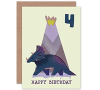Wee Blue Coo Dinosaur Boys 4th Birthday Card Triceratops