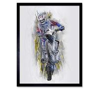 Wee Blue Coo Dirt Bike Motocross Sport Graphic Art Print Framed Poster Wall Decor 12X16 Inch