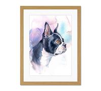 Wee Blue Coo Dog Boston Terrier Watercolour Large Framed Art Print Wall Poster 18x24 inch