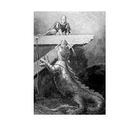 Wee Blue Coo Dragon Rearing Up To Reach Medieval Knight Wood Wall Art Print
