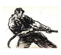 Wee Blue Coo Drawing Docks UK Wwii Black White Charcoal Rope Man Pull Art Print Poster Wall Decor 12X16 Inch