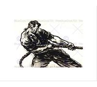 Wee Blue Coo Drawing Docks UK WWII Black White Charcoal Rope Man Pull Wall Art Print