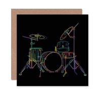 Wee Blue Coo DRUM SET MUSIC COLOURFUL ILLUSTRATION BLACK BLANK GREETINGS BIRTHDAY CARD