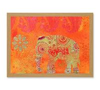 Wee Blue Coo DT Indian Collage Elephant Patterned Artwork Framed Wall Art Print A4
