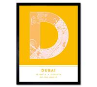 Wee Blue Coo Dubai United Arab Emirates City Map Yellow Colour Block Modern Typography Stylish Letter Framed Word Wall Art Print Poster for Home Décor CITYMAP1
