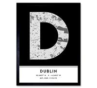 Wee Blue Coo Dublin Ireland City Map Black & White Colour Block Modern Typography Stylish Letter Framed Word Wall Art Print Poster for Home Décor CITYMAP1