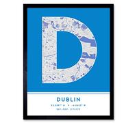 Wee Blue Coo Dublin Ireland City Map Blue Colour Block Modern Typography Stylish Letter Framed Word Wall Art Print Poster for Home Décor CITYMAP1