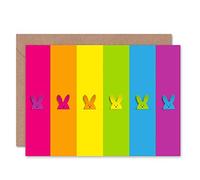 Wee Blue Coo EASTER BUNNIES MULTI COLOUR STRIPES BLANK GREETINGS CARD ART