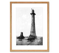 Wee Blue Coo Eddystone Lighthouse Plymouth Vintage History Old BW Framed Wall Art Print