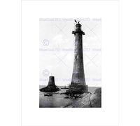 Wee Blue Coo Eddystone Lighthouse Plymouth Vintage History Old BW Wall Art Print