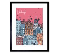 Wee Blue Coo Edinburgh Capital Scotland Old Town Buildings 12x16" Framed Art Print in Pink | Size: W12" x H16" Wee Blue Coo Pink W12" x H16"