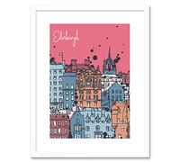 Wee Blue Coo Edinburgh Capital Scotland Old Town Buildings Illustration Framed Art Print