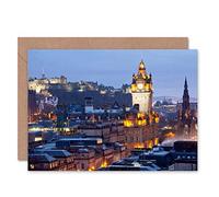 Wee Blue Coo Edinburgh Castle Night City View Birthday Art Sealed Greeting Card Plus Envelope Blank inside