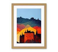 Wee Blue Coo Edinburgh In Autumn Scotland Scottish Modern Folk Art Multi Coloured Cityscape Artwork Framed Wall Art Print 18X24 Inch