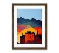 Wee Blue Coo Edinburgh In Autumn Scotland Scottish Modern Folk Art Multi Coloured Cityscape Artwork Framed Wall Art Print 18X24 Inch