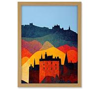 Wee Blue Coo Edinburgh in Autumn Scotland Scottish Modern Folk Art Multi Coloured Cityscape Artwork Framed A3 Wall Art Print