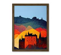 Wee Blue Coo Edinburgh in Autumn Scotland Scottish Modern Folk Art Multi Coloured Cityscape Artwork Framed Wall Art Print 18X24 Inch